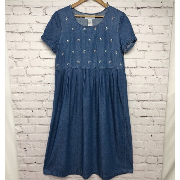 Vtg Denim Floral Peasant Modest Cottagecore 90s Mom Teacher Sz 8 - Picture 1 of 8